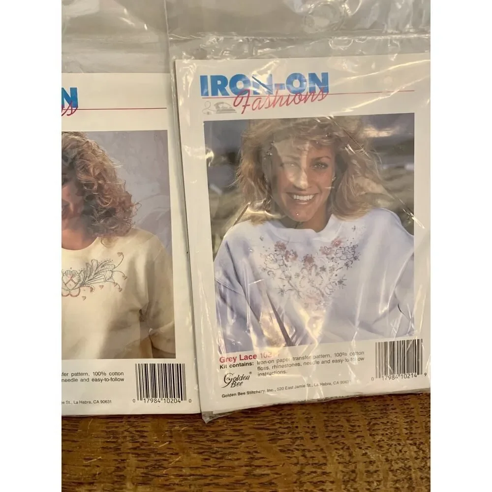 Iron-On to Stitch SET 2 Hearts 10214 Grey Lace 10206 Flora 10203 CrossStitch KIT